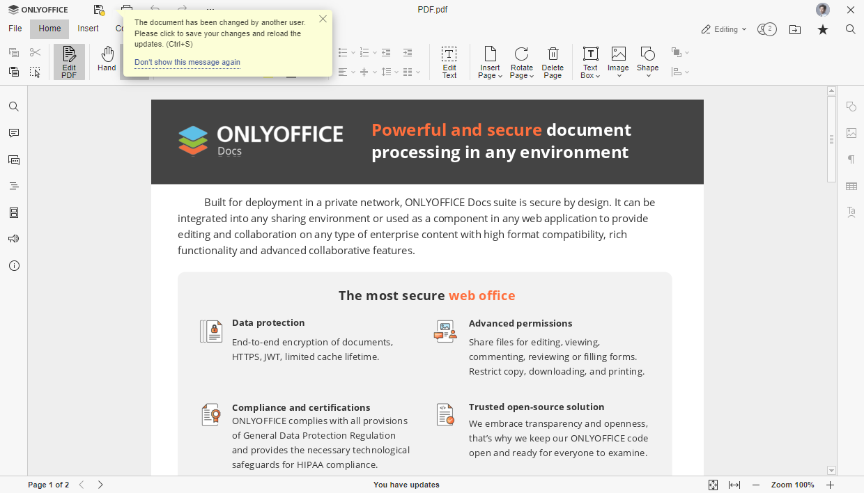 ONLYOFFICE Docs 8.2 released: PDF collaborative editing, revamped interface, optimized performance, RTL in sheets, and more