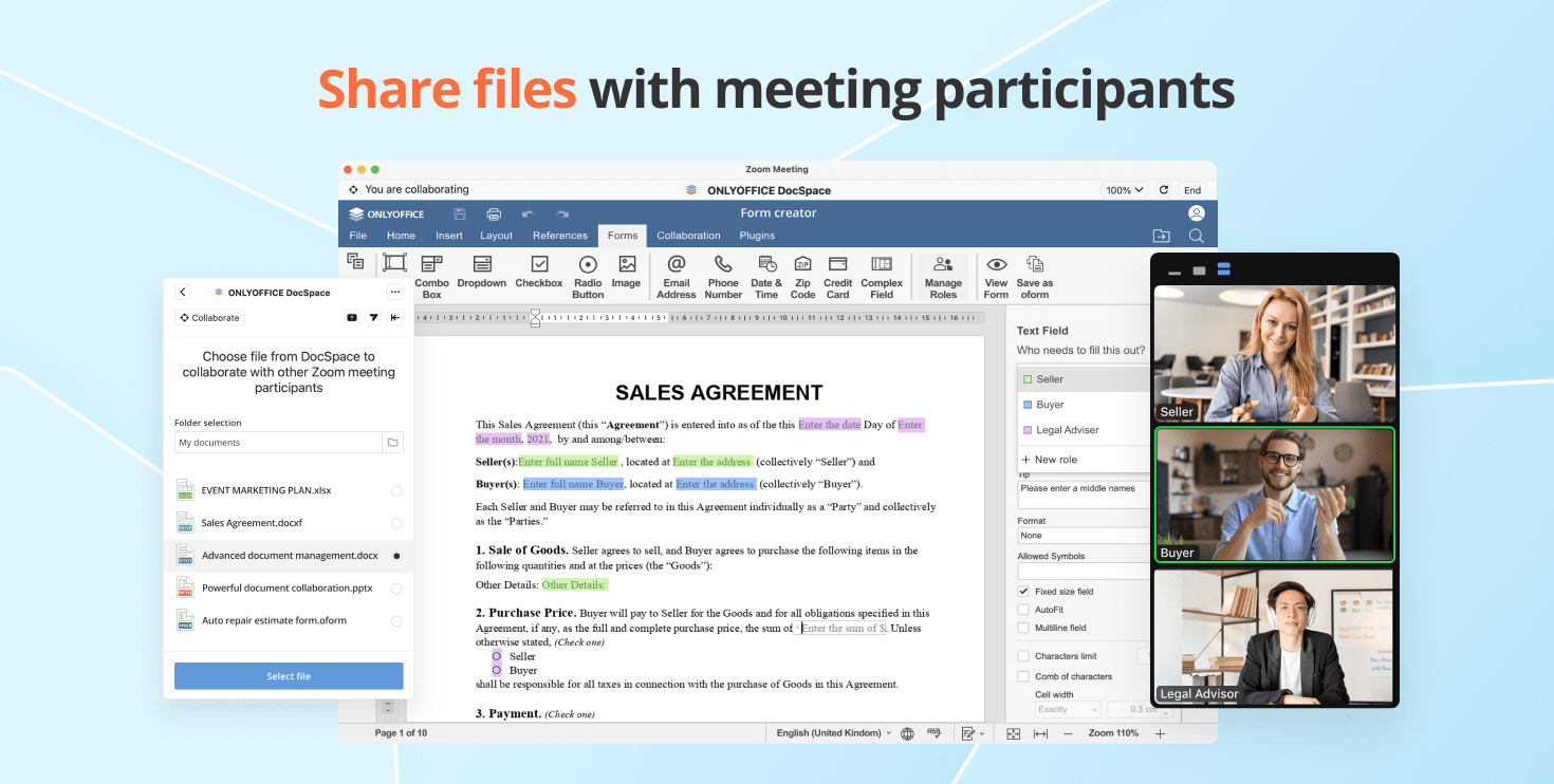 Collaborate on documents within Zoom meetings: ONLYOFFICE DocSpace app for Zoom available